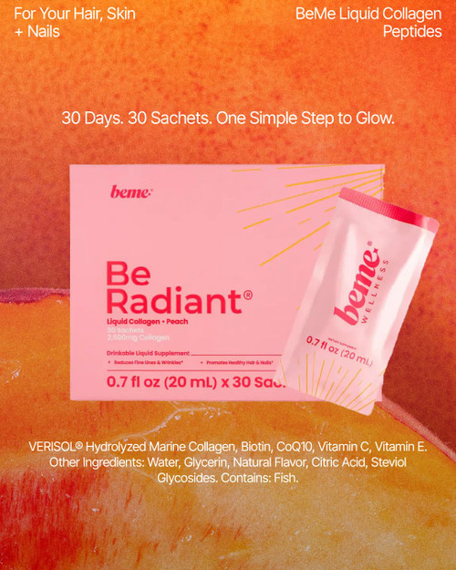 BeMe Liquid Collagen for Women - 2500mg Verisol Collagen Liquid with Biotin, CoQ10 & Vitamin C - Clinically Proven Collagen Peptides for Hair, Skin & Nails - 30 Peach Sachets