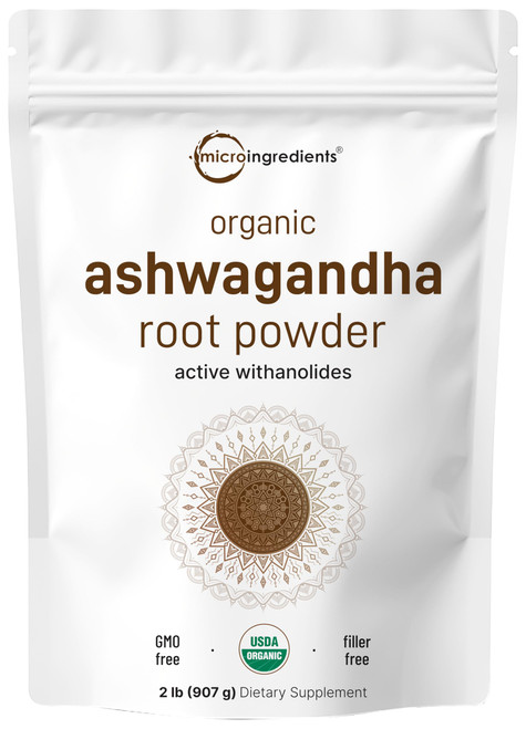 Micro Ingredients Organic Ashwagandha Root Powder | 2 Pound, No Filler, No Additives, Highly Purified | Active Withanolides, Adaptogenic Ayurvedic Herbal Supplements, Gluten Free, India Origin