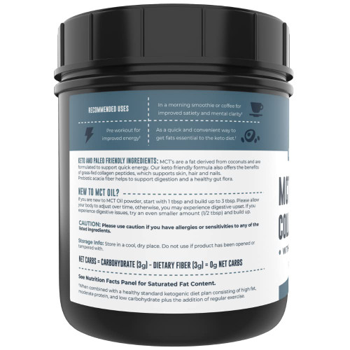 MCT Oil Powder with Acacia Fiber & Collagen Peptides – Prebiotic Collagen Protein, 10g MCTs from Coconuts, Sugar Free Keto Coffee Creamer – Grass Fed, Unflavored, Non-GMO, Gluten Free, 16 oz