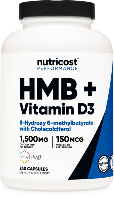 Nutricost HMB (1500mg) and Vitamin D3 (6000 IU) Supplement - 240 Capsules, 80 Servings - Gluten Free and Non-GMO
