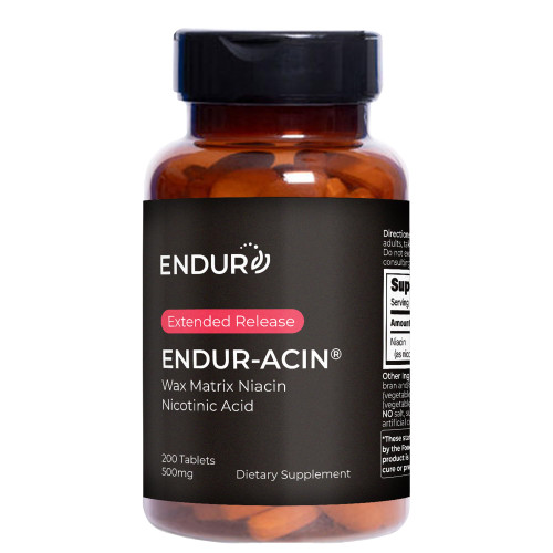 ENDUR-ACIN - Niacin B3 - ER (Extended Release) 500 mg - Nicotinic Acid - Healthy Heart & Cholesterol Balance Supplement - Low-Flush High-Potency Niacin with 4–8 HR Timed-Release Matrix - 200 Tablets