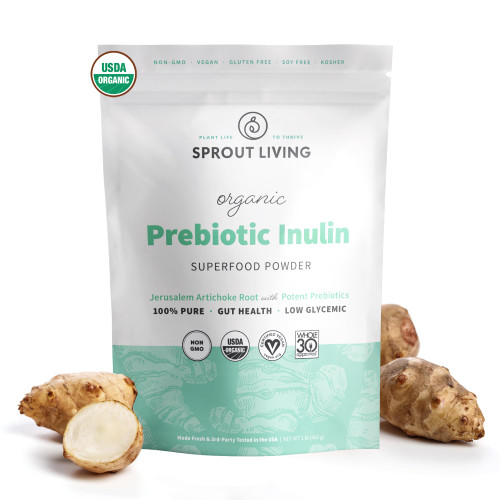 Organic Inulin with FOS Prebiotic Powder, Soluble Fiber for Leaky Gut, Bloating, Digestion, Feed Friendly Bacteria (Probiotics), 1 Scoop Daily, 1 lb (90 Servings)