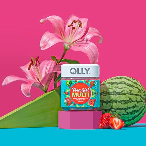 OLLY Teen Girl Multi Gummy, Healthy Skin and Immune Support*, Essential Vitamins, Biotin, Zinc, Chewable Multivitamin, Strawberry Melon Flavored, 50 Day Supply - 100 Count
