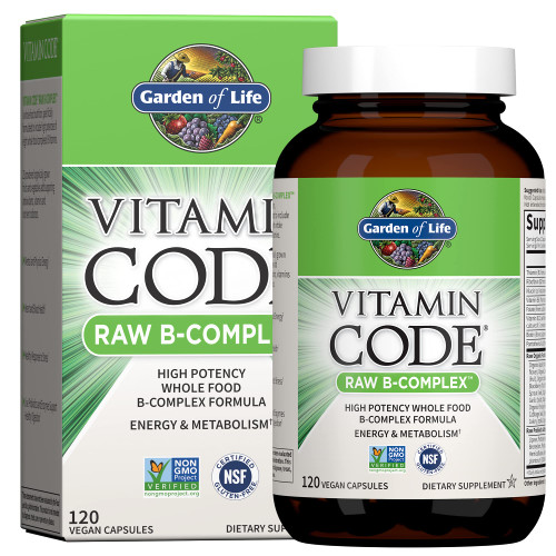 Garden of Life Vitamin B Complex, 120 Vegan Capsules, High Potency Vitamins for Energy & Metabolism with B6, Folate & B12 as Methylcobalamin Plus Probiotics