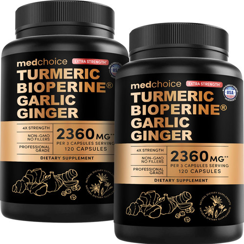 Extra Strength Turmeric Capsules - High-Absorption 2360 mg Curcumin Supplements, Non-GMO Blend for Digestive Comfort & Daily Support - Organic Turmeric Supplement with Black Pepper (240ct, Pack of 2)