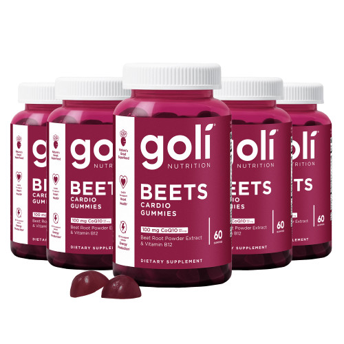 Goli Beets Cardio Gummies with CoQ10 and Vitamin B12 - Beetroot Extract - Cardiovascular Wellness - Vegan, Non-GMO, Gluten-Free - 300 Count (5 Pack)