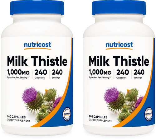 Nutricost Milk Thistle 1,000mg Equivalent from 250mg of 4:1 Extract Per Serving, 240 Capsules for 240 Servings Per Bottle (2 Pack) - Vegan, Non-GMO and Gluten Free