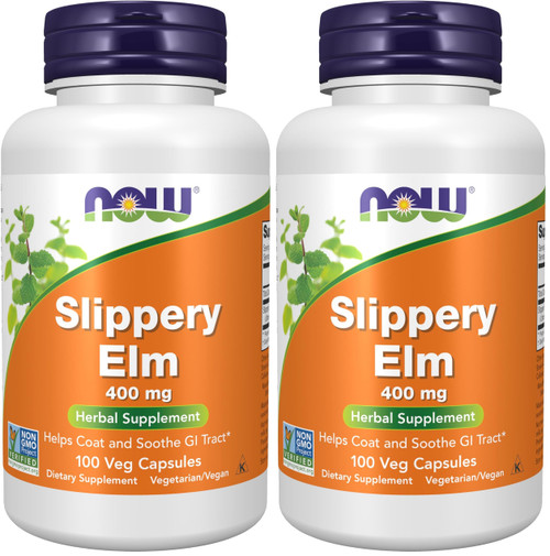 NOW Supplements, Slippery Elm (Ulmus rubra) 400 mg, Herbal Supplement, 100 Veg Capsules (Pack of 2)