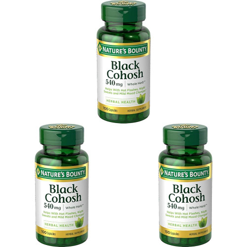 Nature's Bounty Black Cohosh Root Pills and Herbal Health Supplement, Natural Menopausal Support, 540 mg, 100 Capsules (Pack of 3)