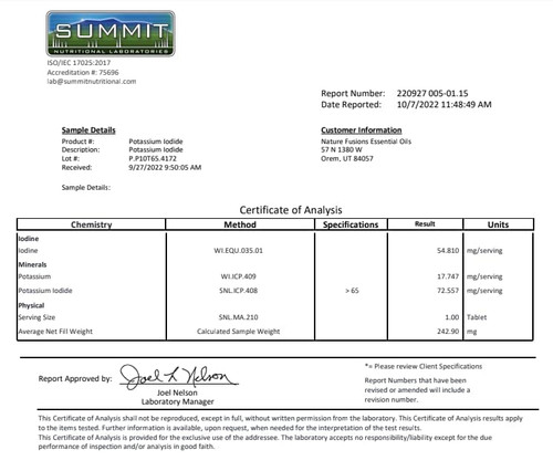 Nature's Fusions Potassium Iodide Tablets 130 mg (140 Tablets) EXP 10/2032 - Ki Pill - YODO Naciente