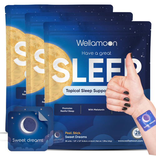 Wellamoon Original Sleep Patches for Adults Extra Strength | Sleep Patch with Melatonin & Valerian | Skin-Friendly & Cruelty-Free | Long-Lasting Night Comfort for Men & Women | Pack of 3 x 28 Patches