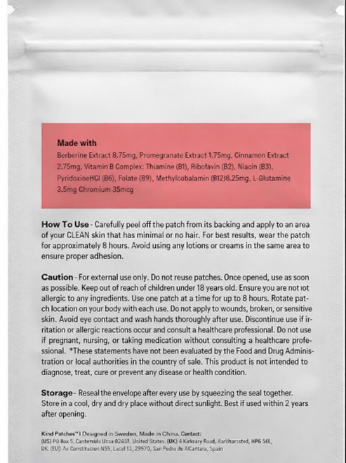 Kind Patches Berberine Patches with L Glutamine, Chromium, Pomegranate and Cinnamon - 2 Pack, 60 Patches