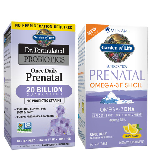 Garden of Life Prenatal Support Bundle – Minami Prenatal DHA Omega 3 Fish Oil (60 Soft gels) + Dr. Formulated Once Daily Prenatal Probiotics for Mom & Baby (30 Vegetarian Capsules), Gluten Free