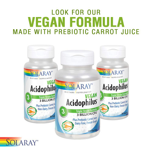 SOLARAY Acidophilus 3 Strain Probiotic & Prebiotic Goats Milk | 3 Billion CFU & Freeze Dried | 50 VegCaps