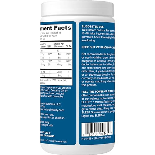 Natural Vitality Sleep Gummies, Magnesium Supplement with Melatonin and L-Theanine, Vegan, Gluten Free, Helps The Body Ease Into Sleep, Blueberry Pomegranate 120 Count (Pack of 2)