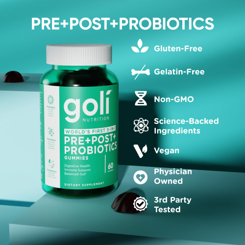 Goli Nutritional Supplement, Pre+Post+Probiotics Gummy - 300 Count - World's First 3-in-1 Gluten-Free, Vegan, Non-GMO, and Gelatin-Free.