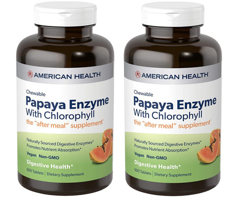 American Health Papaya Enzyme with Chlorophyll Chewable Tablets - 600 Count (200 Total Servings) (Pack of 2)