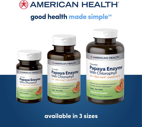 American Health Papaya Enzyme with Chlorophyll Chewable Tablets - 600 Count (200 Total Servings) (Pack of 2)