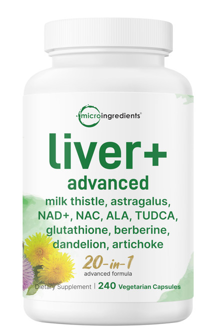 Liver Advanced+, 240 Veggie Capsules | 20-in-1 Complex with Milk Thistle, Dandelion, NAD, NAC, ALA, TUDCA, Glutathione, Artichoke, Turmeric, & Astragalus | Non-GMO, Gluten Free