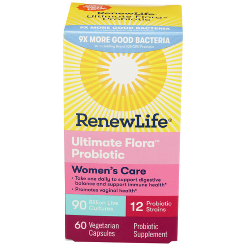Renew Life Women's Probiotic Capsules, Supports pH Balance for Women, Vaginal, Urinary, Digestive and Immune Health, L. Rhamnosus GG, Dairy, Soy and Gluten-Free, 90 Billion CFU - 60 Ct