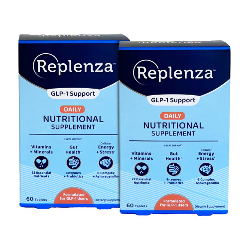 Replenza Daily GLP-1 Nutritional Support Supplement, Essential Vitamins and Minerals, Support for Gut Health, Stress and Cellular Energy – 60 Tablets, 2 Pack