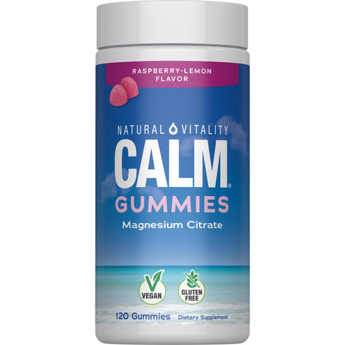 Natural Vitality Calm, Magnesium Citrate Supplement, Stress Relief Gummies, Supports a Healthy Response to Stress, Gluten Free, Vegan, Raspberry Lemon, 120 Gummies