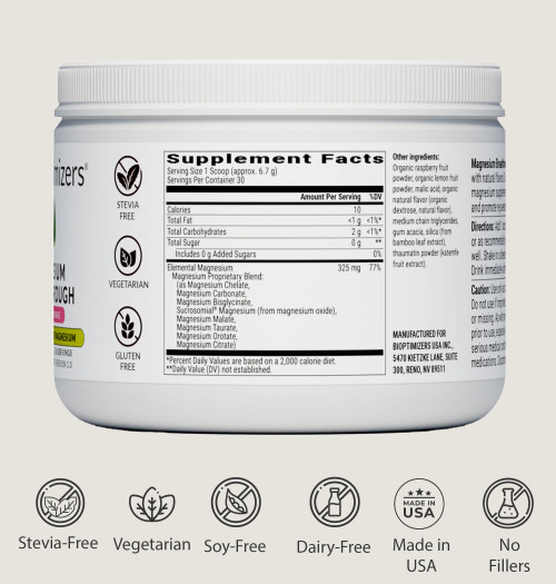 BIOptimizers Magnesium Breakthrough Drink - 8 Forms of Magnesium, Electrolytes, Sleep Health, Stress, Muscle Recovery, Heart Support | Glycinate, Citrate, Malate- Raspberry Lemon