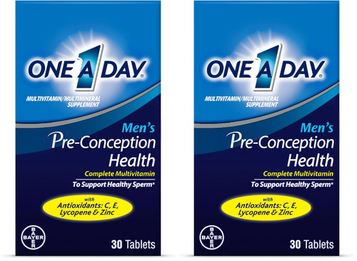 A Day Men's Pre-Conception Health Multivitamin to Support Healthy Sperm,Supplement for Men with Vitamin C,Vitamin E,Selenium,Zinc,and Lycopene,30 Count (Pack of 2)