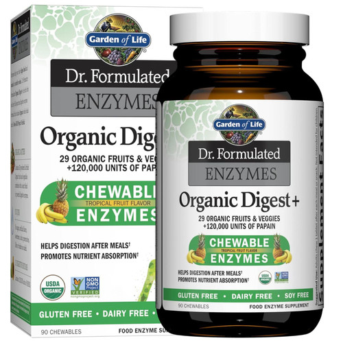 Garden of Life Digestive Enzymes with Papain, Bromelain and Lipase for Nutrient Absorption and Digestion Support, Tropical Fruit Flavor, Dietary Supplement, Certified Vegan, 90 Chewables