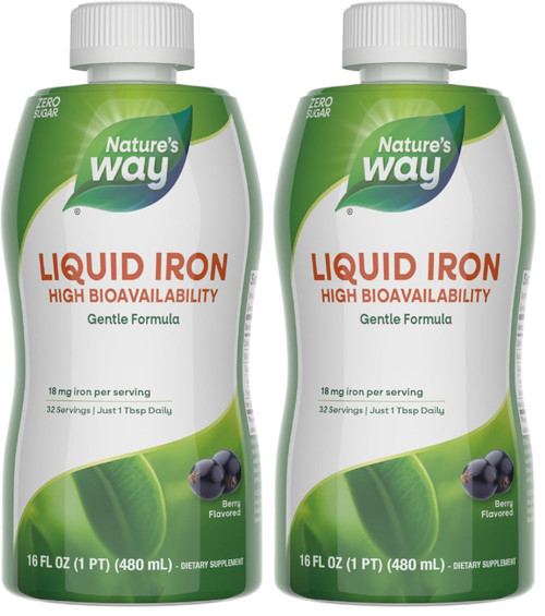 Nature's Way Liquid Iron, Provides Daily Value of Iron, Sugar Free, Berry Flavored, 16 Fl. Oz. (Pack of 2)