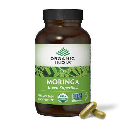 ORGANIC INDIA Moringa Capsules Organic - Moringa Supplement - Green Superfood, Pure Supergreen, Vegan Greens, Nature's Multivitamin, Vegan, Gluten-Free - 180 Capsules