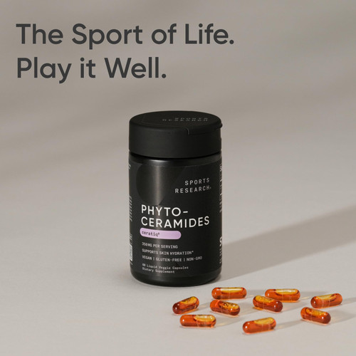 Sports Research® Phytoceramides 350 mg per Veggie Capsule - Plant Derived Ceramides for Healthy Skin and Hydration - Made with Ceratiq® · Non-GMO · Vegan Friendly - 60 Count