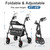 HOMLAND Foldable Rollator Walkers with Seat for Seniors, 8'' Big Wheels, 350 lb. Weight Capacity, Adjustable Handles and Seat Height, Lightweight Rolling Walker, Black