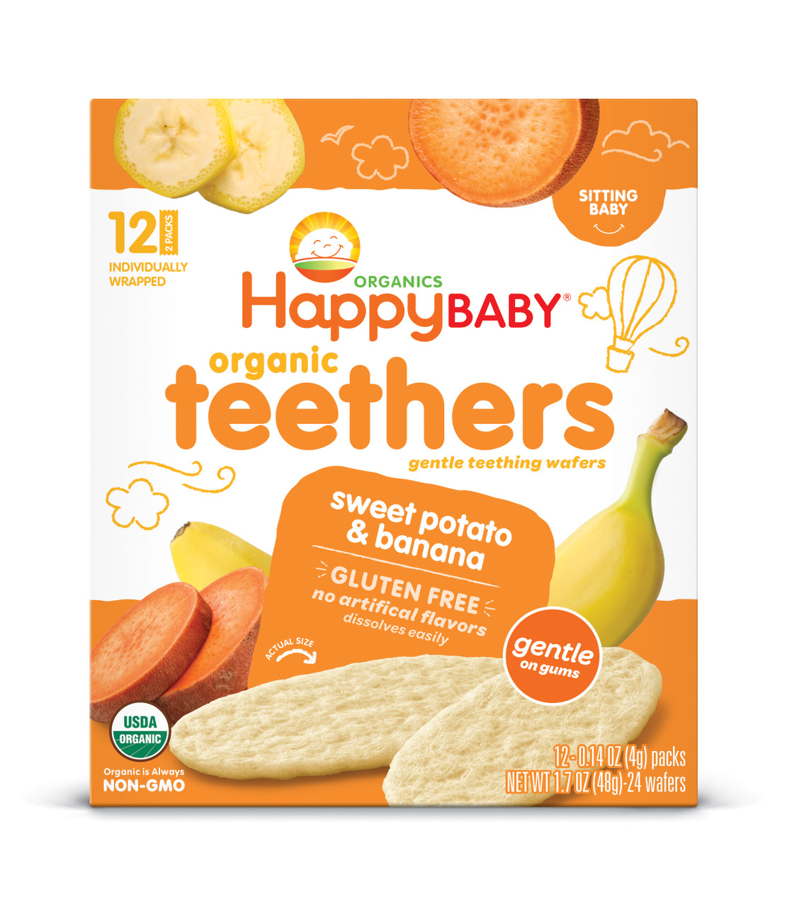 HAPPY BABY TEETHERS TEETHING WAFERS SWEET POTATO & BANANA ( 6X1.7 OZ )