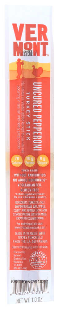 VERMONT SMOKE AND CURE STICKS TURKEY UNCURED PEPPERONI ( 24X1 OZ )