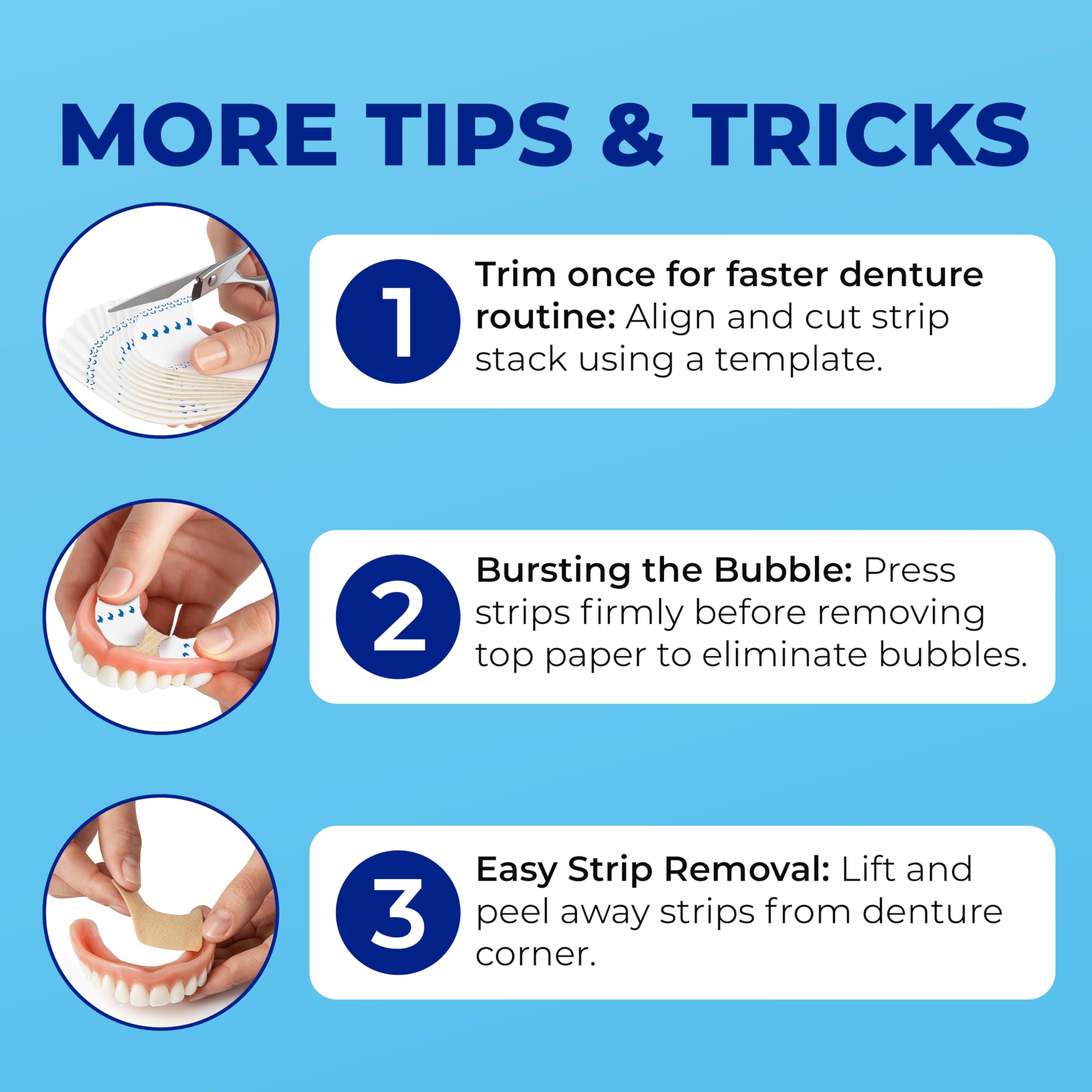 Secure Denture Adhesive Strips – Zinc Free – Waterproof – Comfortable Cushion Fit for Lowers – Extra Firm All-Day-Hold – No Mess – Clean Ingredients – 60 Strips (4 Pack)