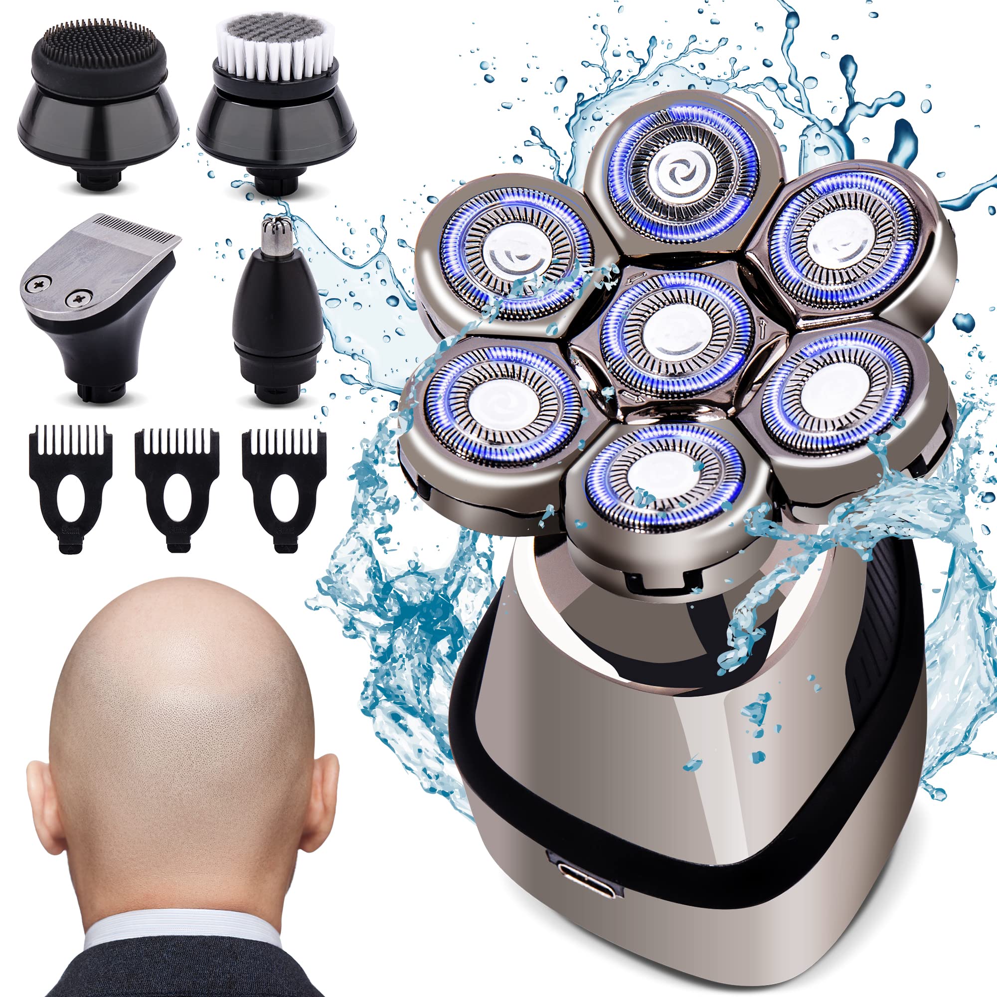 AidallsWellup Electric Head Shaver for Bald Men: Waterproof Cordless Electric Razor for Bald Head & Hair Shaving, Close Shave, Skin-friendly, 360° Full Coverage & Effortless Control, Easy to Clean, Wet & Dry Use