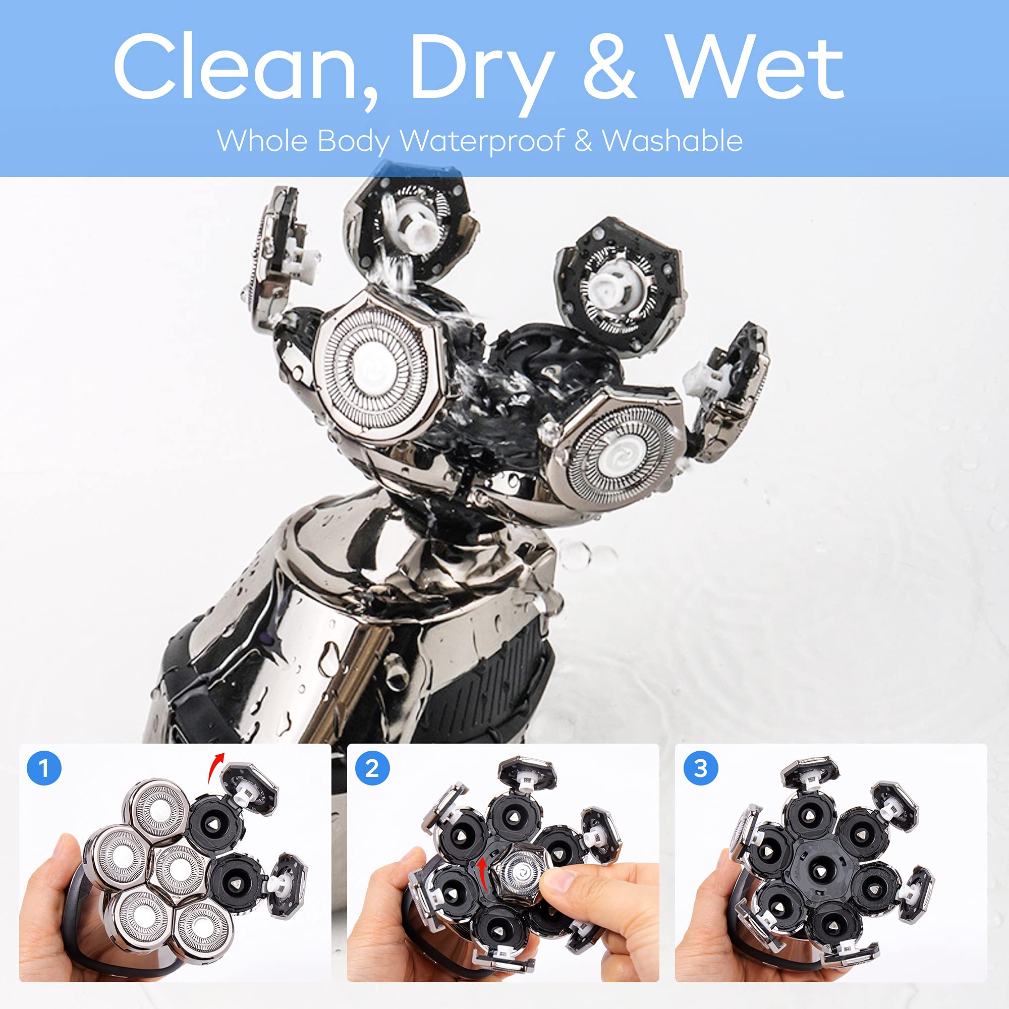 AidallsWellup Electric Head Shaver for Bald Men: Waterproof Cordless Electric Razor for Bald Head & Hair Shaving, Close Shave, Skin-friendly, 360° Full Coverage & Effortless Control, Easy to Clean, Wet & Dry Use