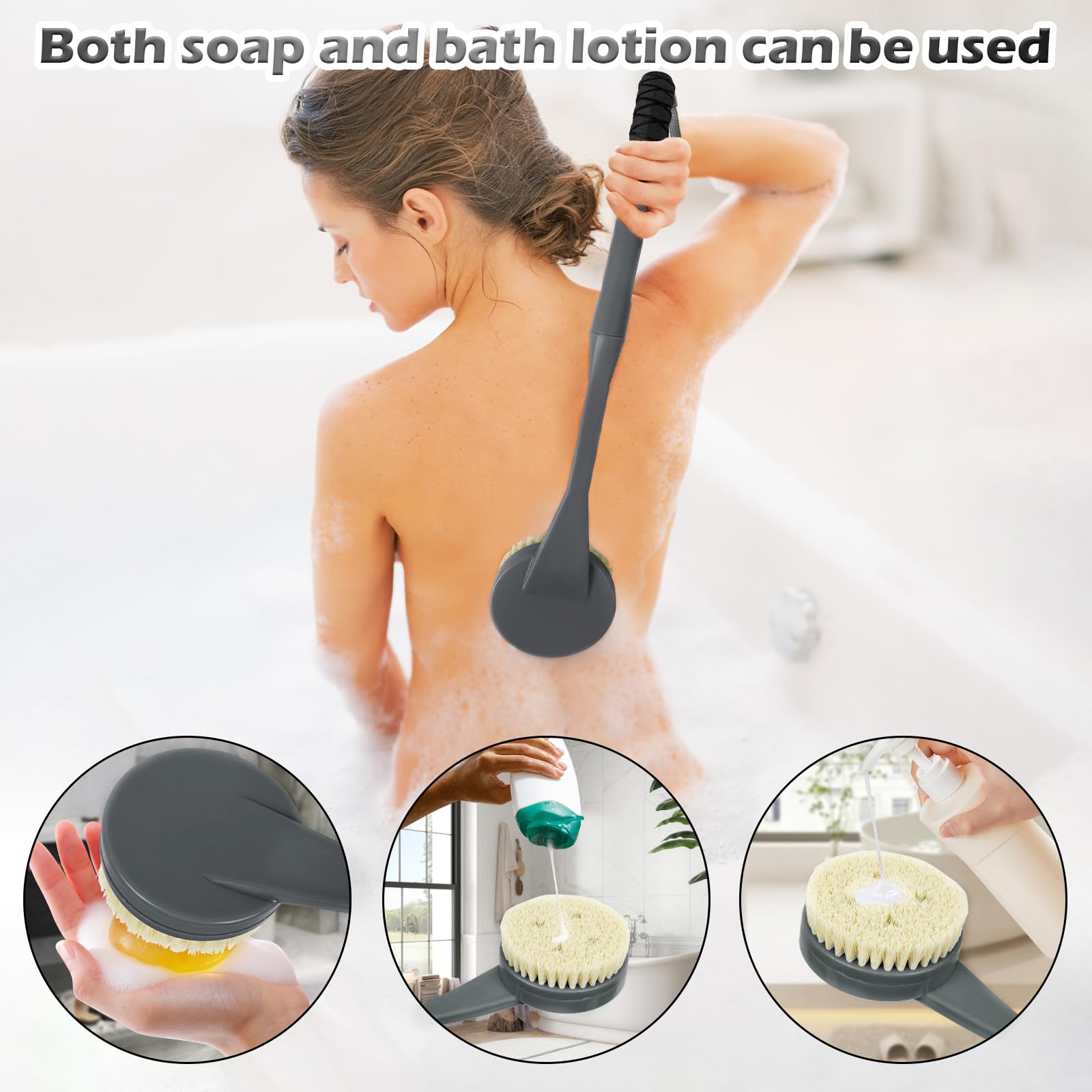 Back Brush Long Handle for Shower, 20.5” Bath Brush, Back Scrubber, Shower Body Brush with Curved Handle for Elderly Disabled, Limited Mobility, Frozen Shoulder,Men and Women