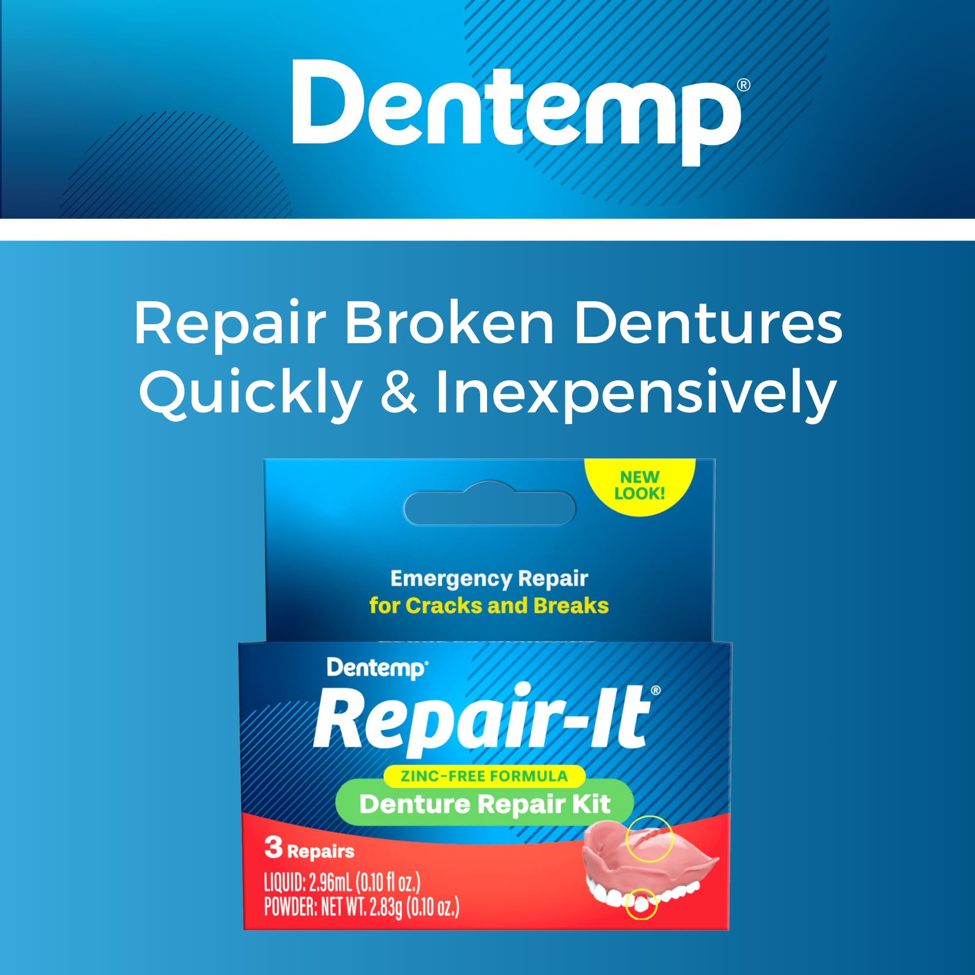 Dentemp Repair Kit - Repair-It Advanced Formula Denture Repair Kit (Pack of 2) - Repairs Broken Dentures, Mends Cracks and Replace Loose Teeth