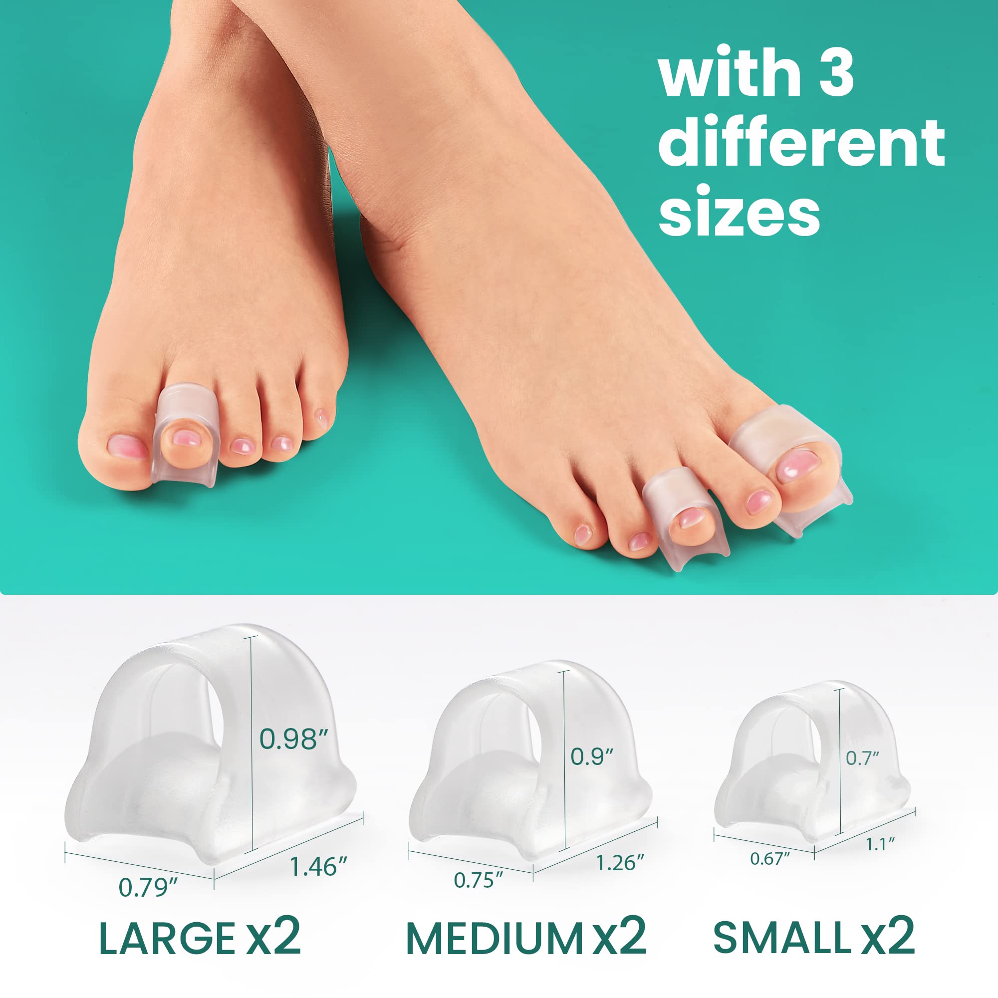 Welnove Hammertoe Corrector - Toe Straightener to Curled Toes, Broken toe, Bunion Corrector for Women and Men, 3 Different Size (Clear)