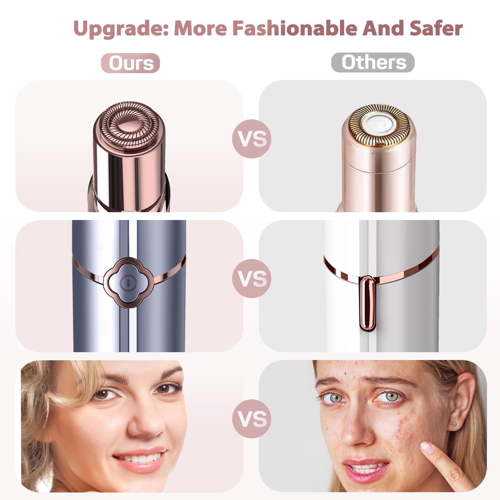 Facial Hair Remover for Women's Face Chin Lip Mustache Neck Armpit Peach Fuzz, Gurelax Electric Painless Hair Removal Device with 2 Replacement Heads