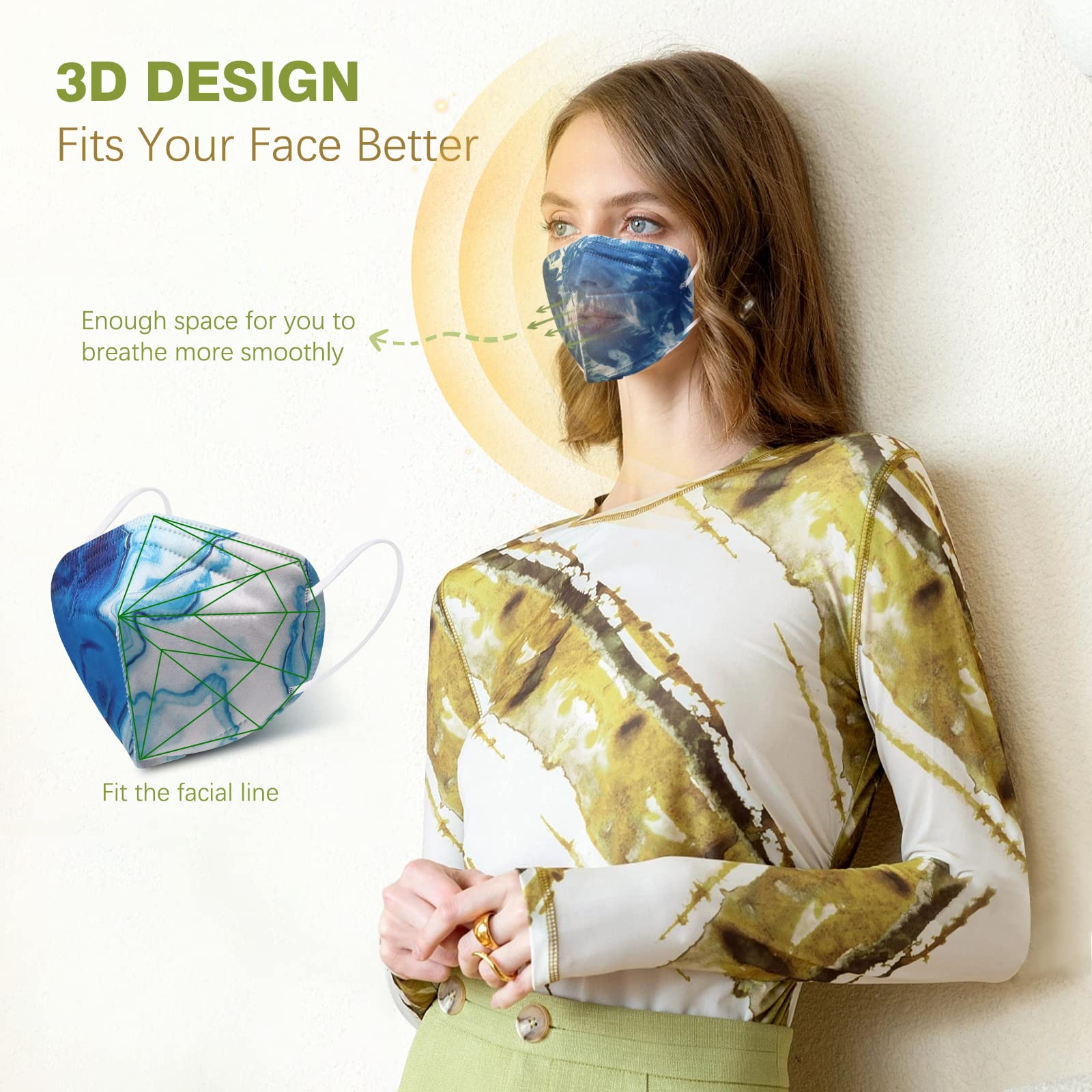 Wecolor KN95 Face Masks 50 Pack 5-Ply Breathable Safety Respirator Multicolor Cup Dust Disposable KN95 Mask