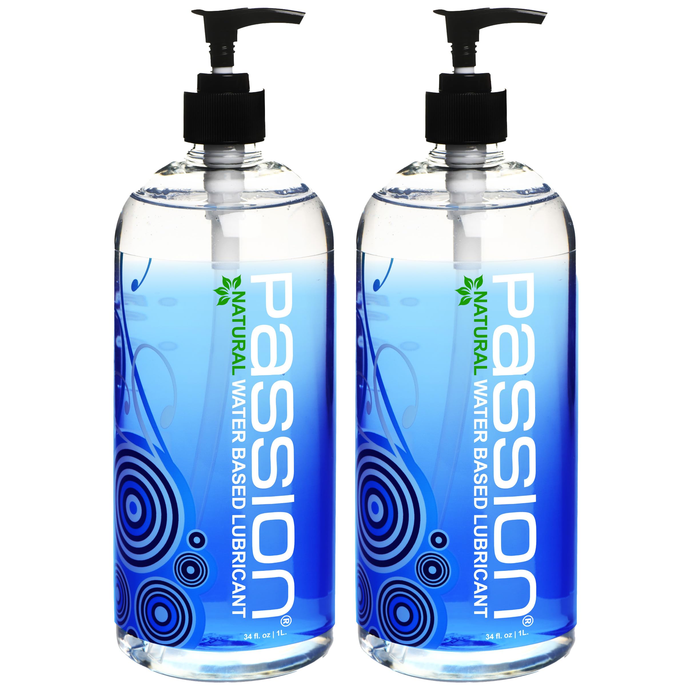 Passion Lube Natural Water-Based Personal Lubricant Twin Pack, Premium, Non-Sticky, Easy-to-Clean Formula for Smooth, Comfortable Use - 34 Fl Oz (Pack of Two)