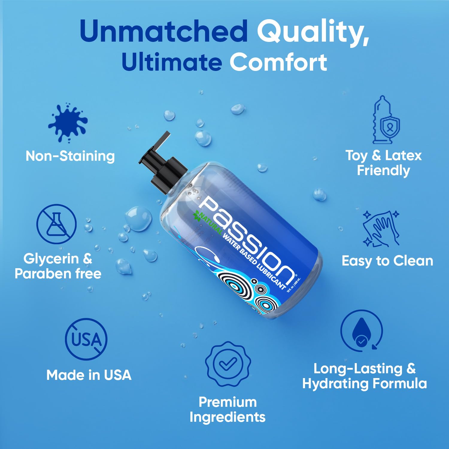 Passion Lube Natural Water-Based Personal Lubricant Twin Pack, Premium, Non-Sticky, Easy-to-Clean Formula for Smooth, Comfortable Use - 34 Fl Oz (Pack of Two)