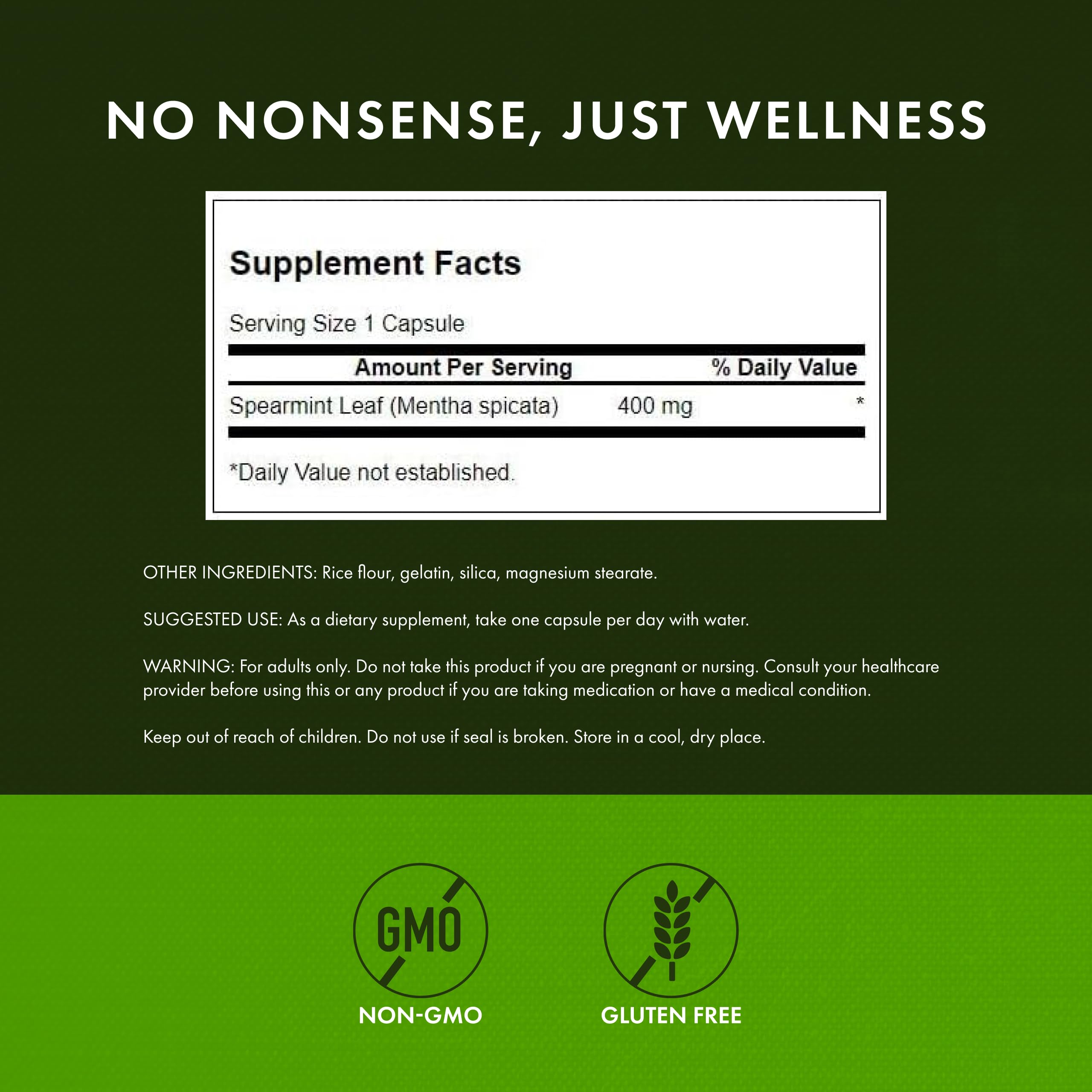 Swanson Spearmint Leaf (Mentha Spicata) - Full Spectrum Herbal Supplement Supporting Digestive Health & Mild Stomach Issues - Natural Formula Supporting Health & Wellness - (60 Capsules, 400mg Each)