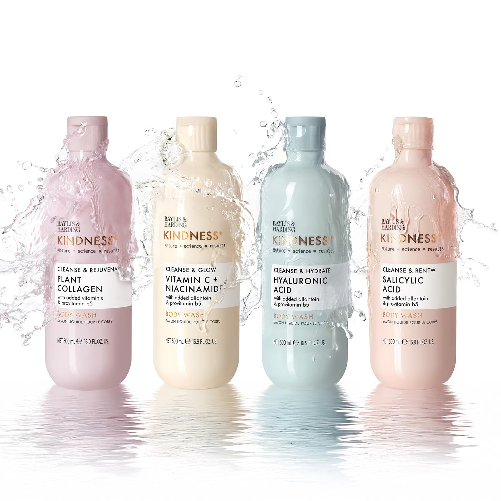 Baylis & Harding Kindness + Hyaluronic Acid, Pear & Orange Blossom Fragrance, 16.9 fl. oz Cleanse & Hydrate Body Wash (Pack of 3) - Biodegradable Formula - Vegan Friendly