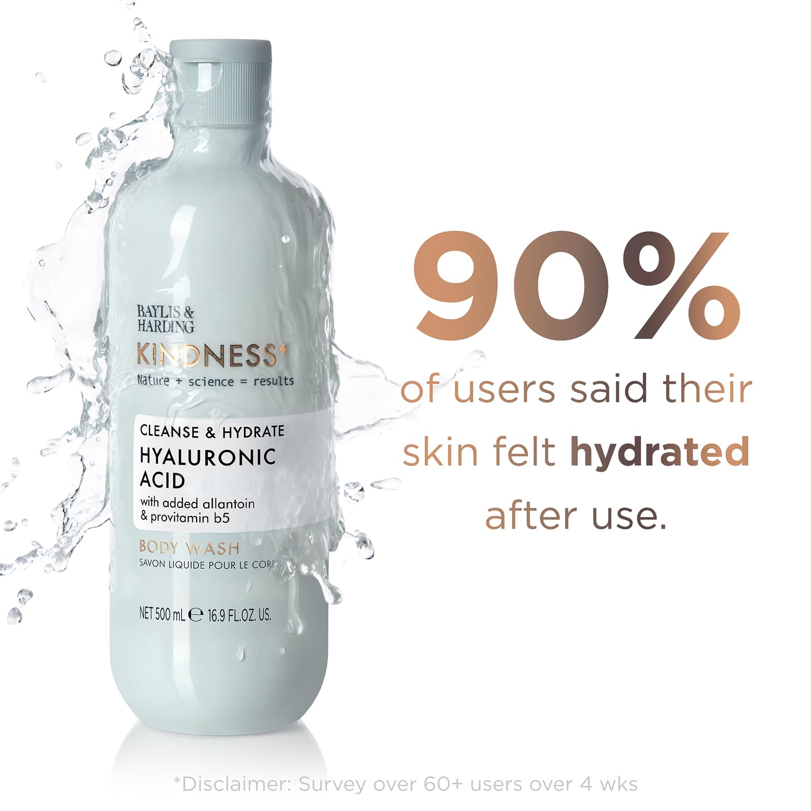 Baylis & Harding Kindness + Hyaluronic Acid, Pear & Orange Blossom Fragrance, 16.9 fl. oz Cleanse & Hydrate Body Wash (Pack of 3) - Biodegradable Formula - Vegan Friendly