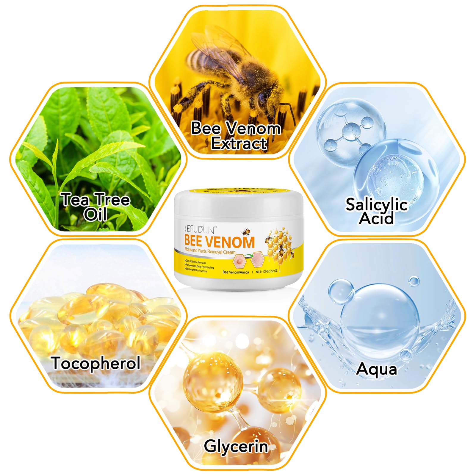 Bee Venom Tag Remover 100g, Bee Venom Moles and Warts Removal Cream, Tag Recede Bee Venom Mole Treatment Cream, Tag Recede Bee Venom for Skin