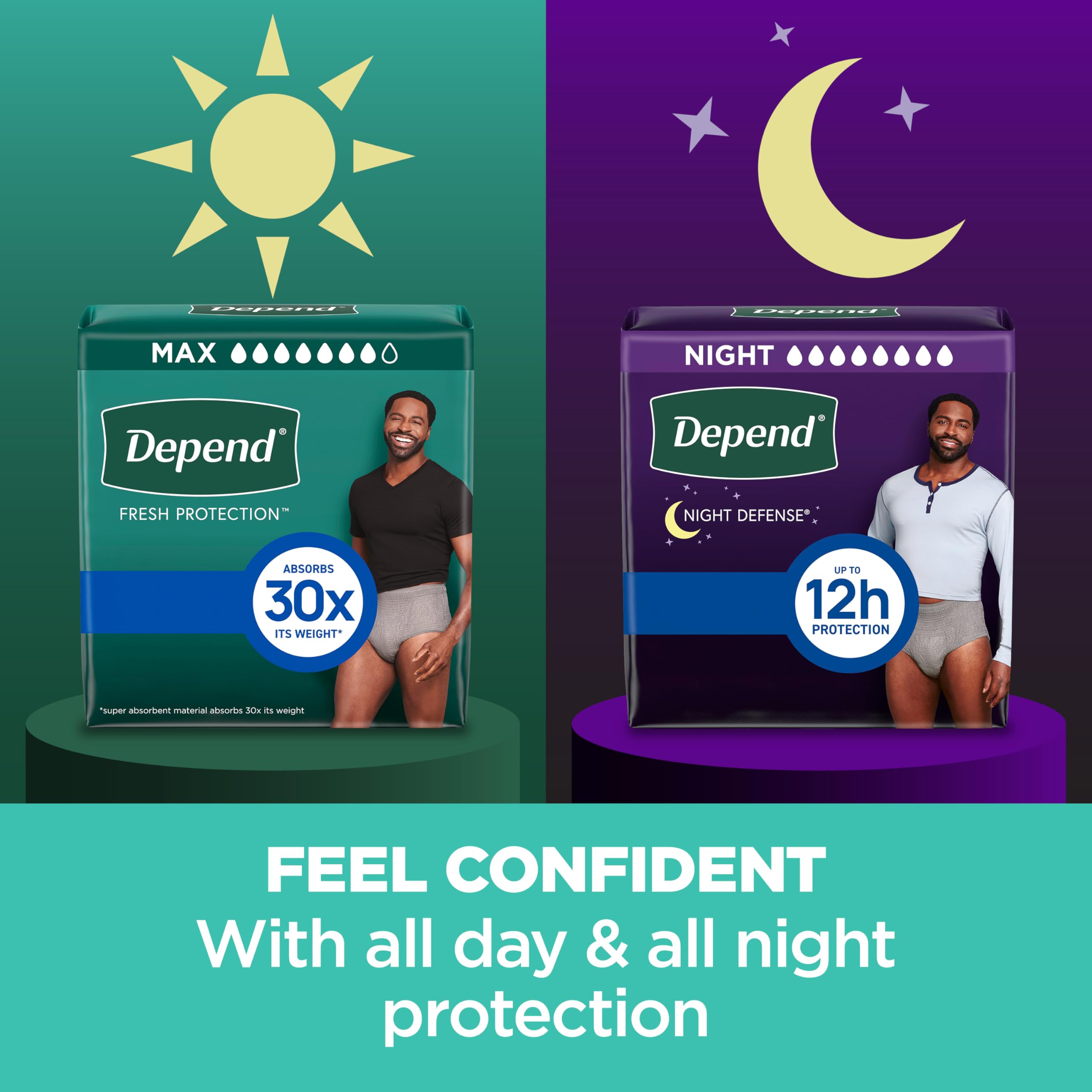 Depend Fresh Protection Adult Diapers, Incontinence Underwear for Men, Disposable, Maximum, Small/Medium, Grey, 32 Count, Packaging May Vary